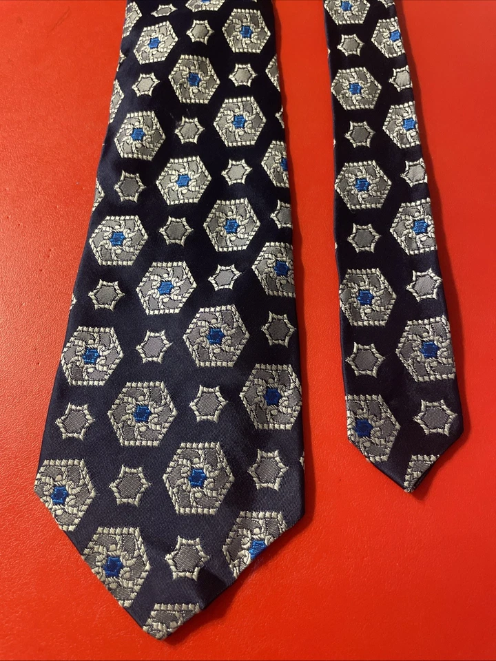 Corbata vintage años 60 Metcalf rayón y acetato esposa mod discoteca azul marino abstracta náutica Foto 4 de 4