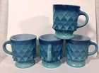 Anchor Hocking fire king kimberly diamond blue coffee mug set vtg