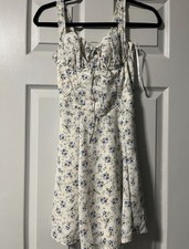Windsor White Blue Floral Mini Dress Lace Up Sleeveless Adjustable Straps Size S