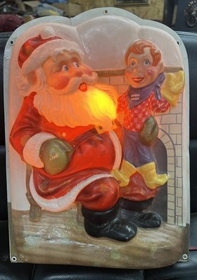 Vintage Royal Electric Co Lighted Christmas Plaque  Howdy Doody on Santa's knee