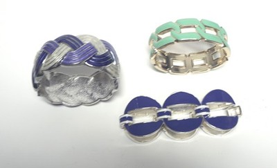 3 Enamel Bracelets- 2 Cuff & 1 Stretch- Shades of Blue- Summer Time Fun