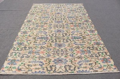 Vintage Turkish Rug 5,7x8,5 ft, Blue Check Rug