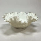 Vintage Fenton Silver Crest White Milk Glass Bowl Ruffle Top Spanish Lace 10"