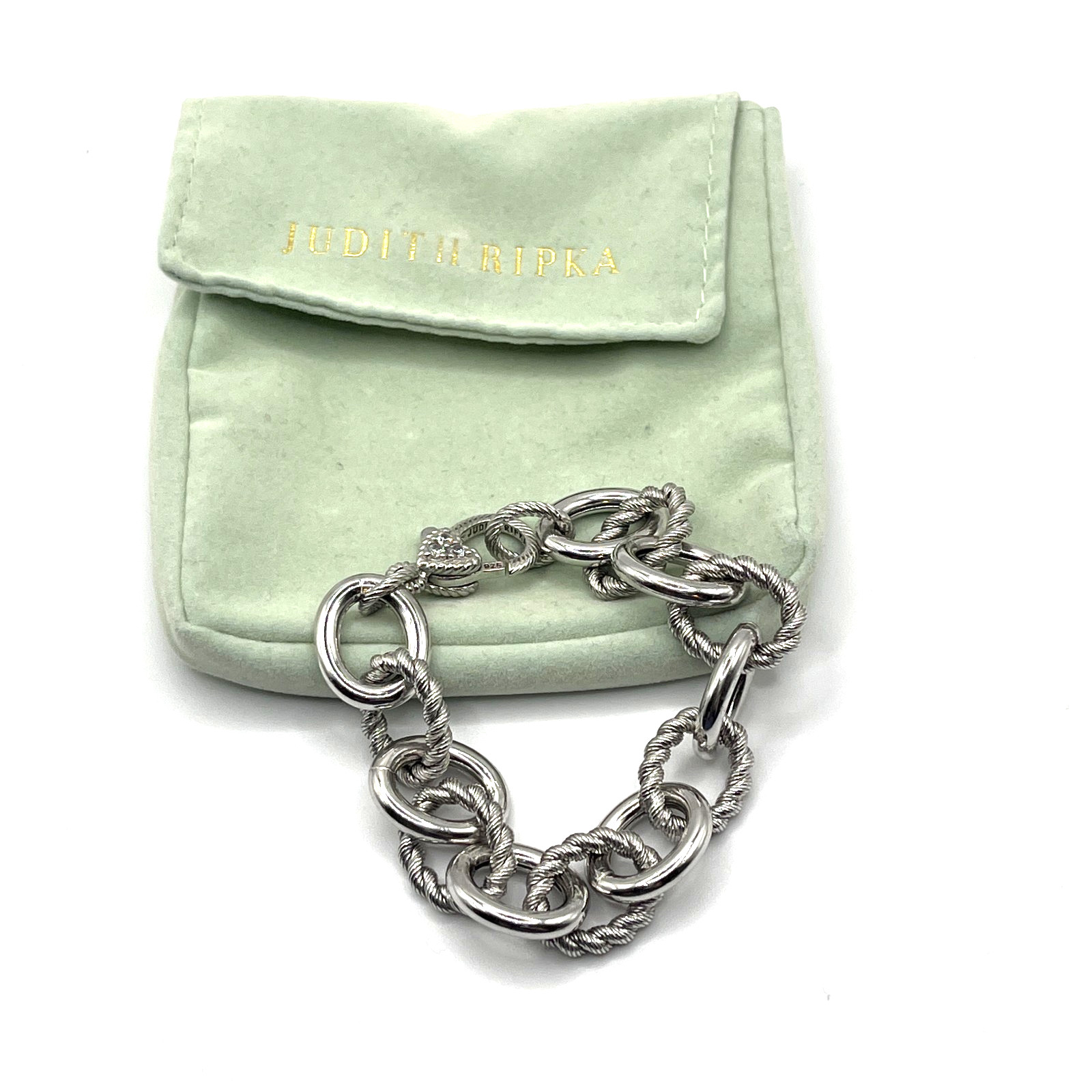Judith Ripka Bracelet Sz 6 Charm Twist Link Lobster Heart Sterling 925 34 grams