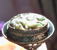 Vintage art deco Sterling ring jewelry Southwest APPLE GREEN jadeite jade enamel