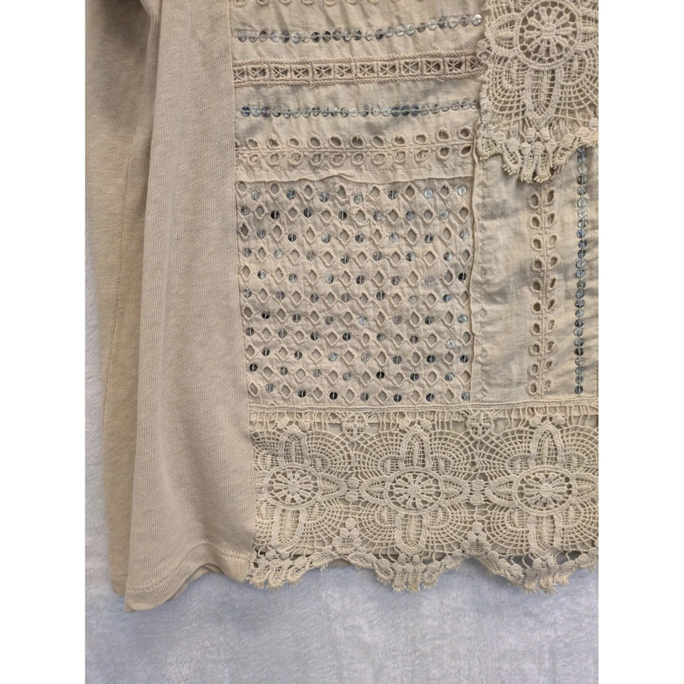 Топ CHICOS желтовато-коричневый кружевной с блестками украшенный коротким рукавом женский размер 3 плюс - Изображение 2 из 4