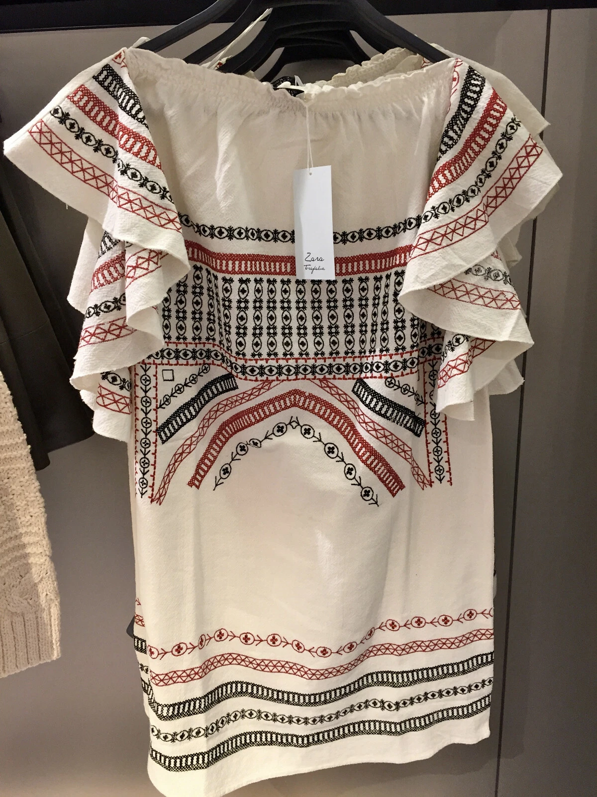 OFF WHITE ZARA NUOVO ABITO CORTO DONNA RICAMATO BIANCO SPORCO S M 5598 002