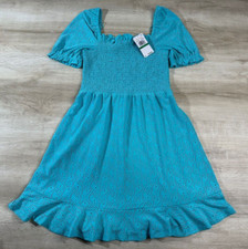 NWT MICHAEL Michael Kors Women's Blue Eyelet Smocked Peasant Dress - L - $140