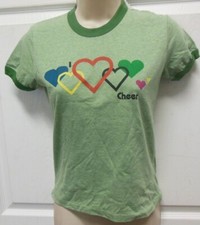 NWOT Motionwear I Heart Cheer Top GREEN T Shirt Adult Sizes lotsa hearts