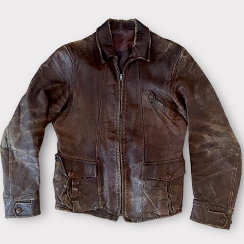 1940s Brown Leather Jacket 40s Buckle Back Talon … - image 1