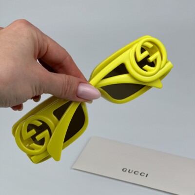 Gucci Men Sunglasses Acid Yellow Brown Rectangle GG1325S 007  display picture 3