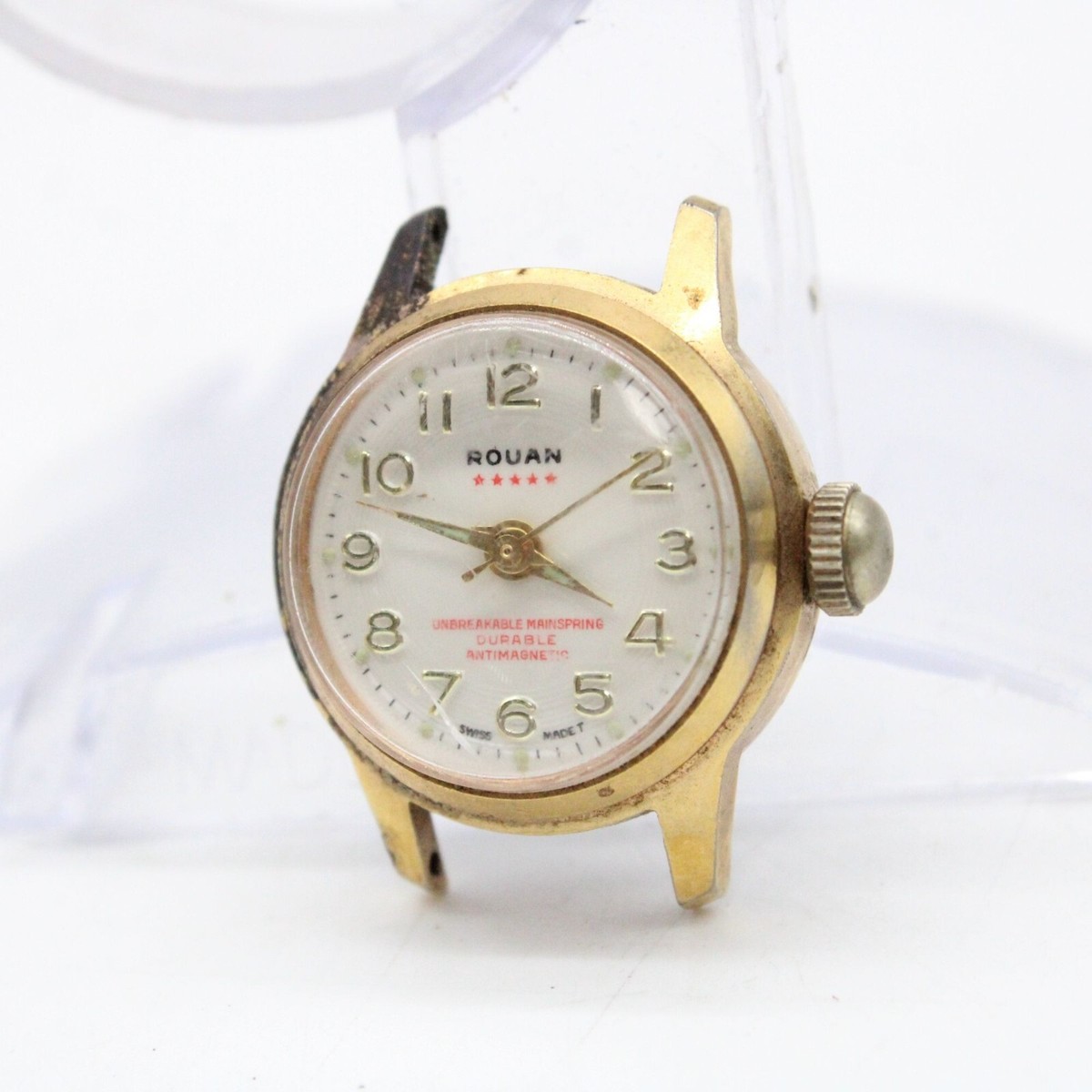 Vintage ROUAN Swiss Made Watch Womens Gold Tone Stainless Steel 