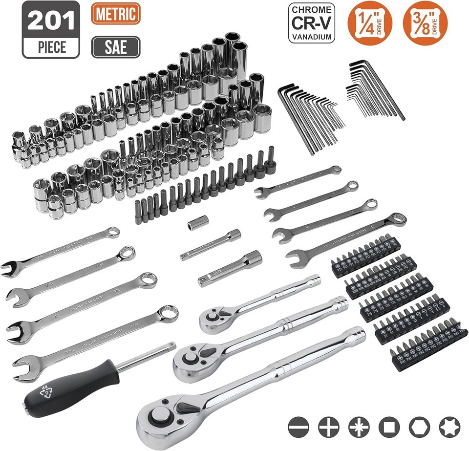 Mechanic's Tool Socket Set With Case, 201Piece eBay