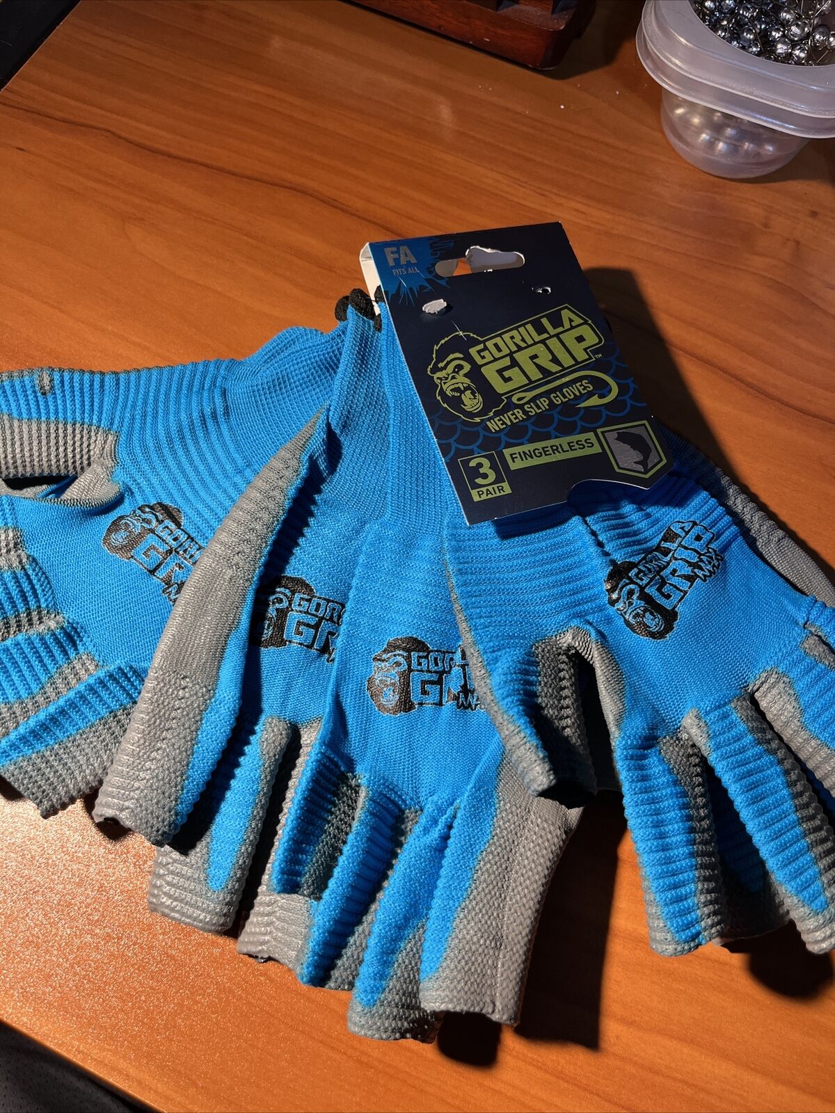 Gorilla Grip Fingerless Never Slip Gloves 3 Pair One Size Fits All Fishing Blue