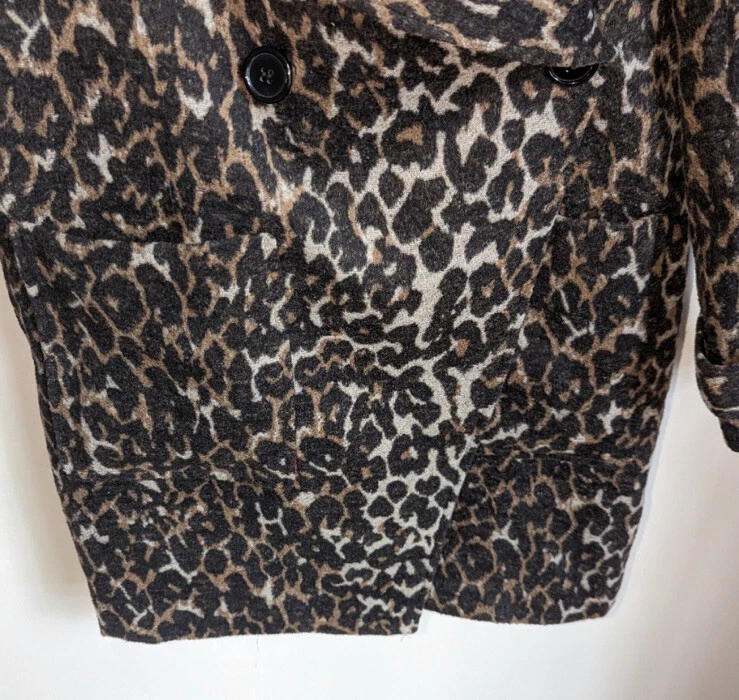 Abrigo de leopardo forrado súper suave otoño ligero para mujer M estampado animal Foto 3 de 4