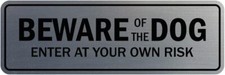 Standard Beware of The Dog Door/Wall 2-3/4" x 7" - Medium, Brushed Silver