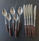 Interpur INR2 Brown Canoe Faux Wood Handle Set of 10 Spoon/Knife Stainless Japan