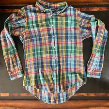 Polo Ralph Lauren Plaid silk linen blend button down shirt Custom Fit Large