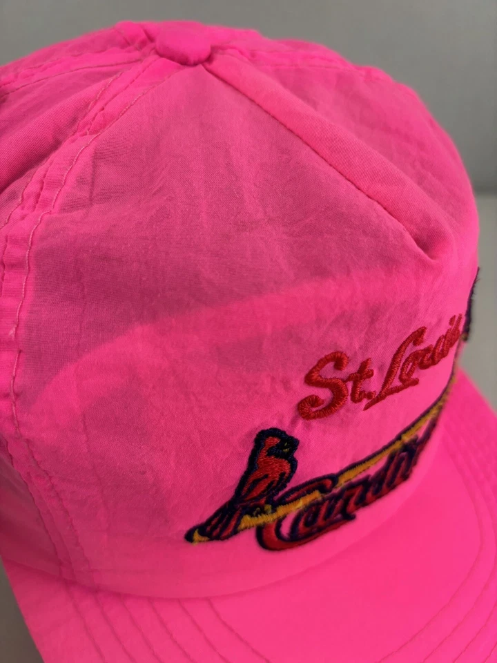 Vintage Pink Nylon St. Louis Cardinals MLB Snapback Baseball Hat - Image 3 of 4