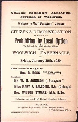 1920 United Kingdom Alliance WOOLWICH TABERNACLE Prohibition Print Ads Lot of 2