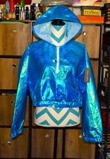 Holographic Windbreaker Jacket Mermaid Neon Metallic Shiny Rein Coat Hooded L