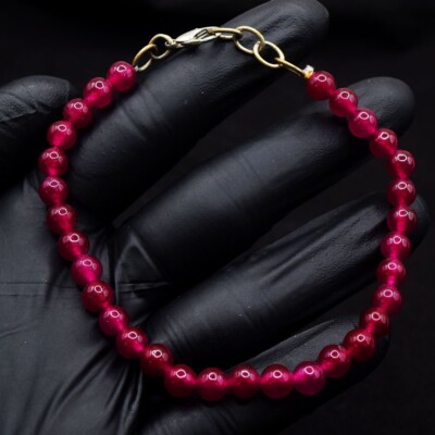 Dazzling Pink Ruby 50. Kt runde Form Perlen Top Armband VK 25 E644