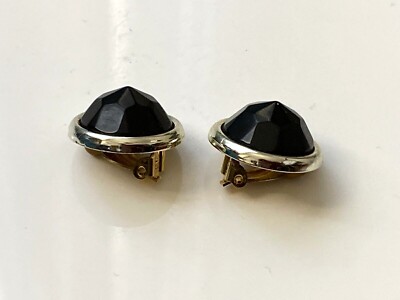 Boucles D'oreilles Clips – Dorées Avec Cabochons Noirs – Occasion élégante