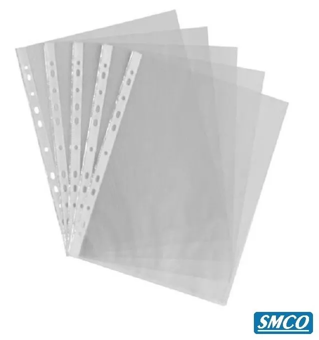 100 PUNCHED POCKETS Poly Filing Walltet RING BINDER Clear Plastic Sleeves  BySMCO