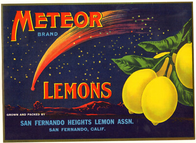 *Original* METEOR Shooting Star Sky Fireball SAN FERNANDO Lemon Label NOT A COPY