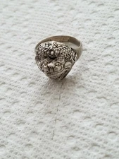 VINTAGE Hand Carved Aluminum Metal Thailand Temple Guardian Lion Mans Ring Med