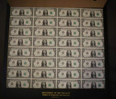 1981 Uncut Sheet 32 $1 One Dollar Bill Federal Reserve