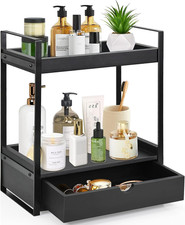 2-Tier Bathroom Organizer Countertop with Drawer, Wood Counter Shelf for Storage