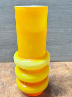 VINTAGE MID CENTURY YELLOW ART GLASS FLOWER VASE CYLINDER ALSTERFORS SWEDEN