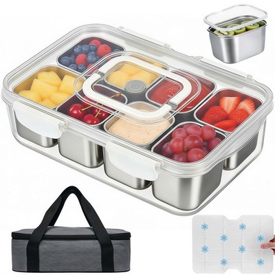 Snackle Box Container with Ice Pack, 304 Stainless Steel Divided Serving Tray...