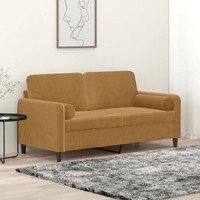 Sofa 2-Sitzer Samt Braun 140 Cm Mit Zierkissen