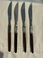 Ekco EKS14 Stainless Steel Faux Wood Handle Floral Design Japan Set Of 4