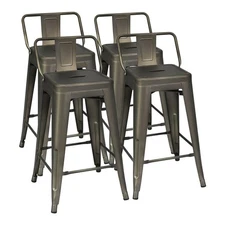 Pemberly Row 24" Metal Bar Stools with Low Back in Gun Gray (Set of 4)