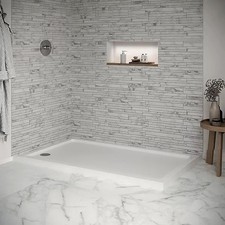 White Premium Rectangular Shower Tray with Drain, Low-Profile Acrylic Base