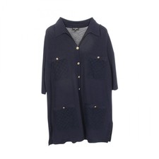 Chanel Coco Mark Button Knit Dress Rayon Navy Size 38 Chest 19.3 in