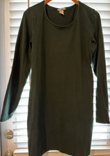 H&M Dark Green Jersey Stretch Bodycon Short Dress Scoop Neck Long Sleeve Size L