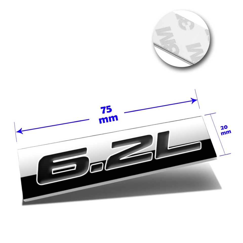 6.2L Polished Metal 3D Emblem – Black Exterior Sticker For GMC / Chevrolet (75mm X 20mm)