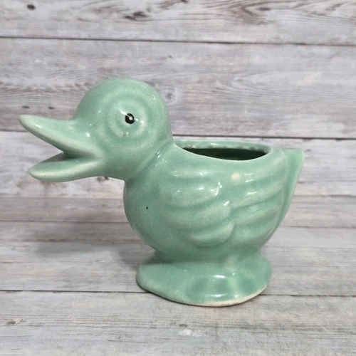 Vintage Shawnee Pottery Duckling Duck Planter Green
