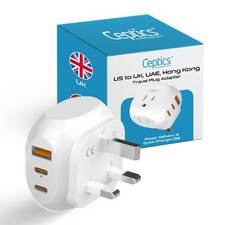 UK, Ireland Travel Plug Adapter - 5 Input with 20W PD-QC 3.1A Dual USB-C and ...