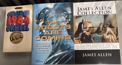 Book Lot (3)   1984 George Orwell, Robots Are Coming, James Allen Collection