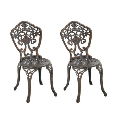 Clihome Brown 2-Piece Outdoor Cast Aluminum Bistro Armless Chair with Pattern