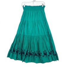 Old Navy Boho Ruffled Aline Smocked Waist Embroidered Floral Hem Skirt Size SM