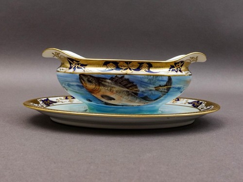 Noritake Japan Hand Painted Fish Trout Gravy Sauce Boat & Attached Underplate - Picture 7 of 10