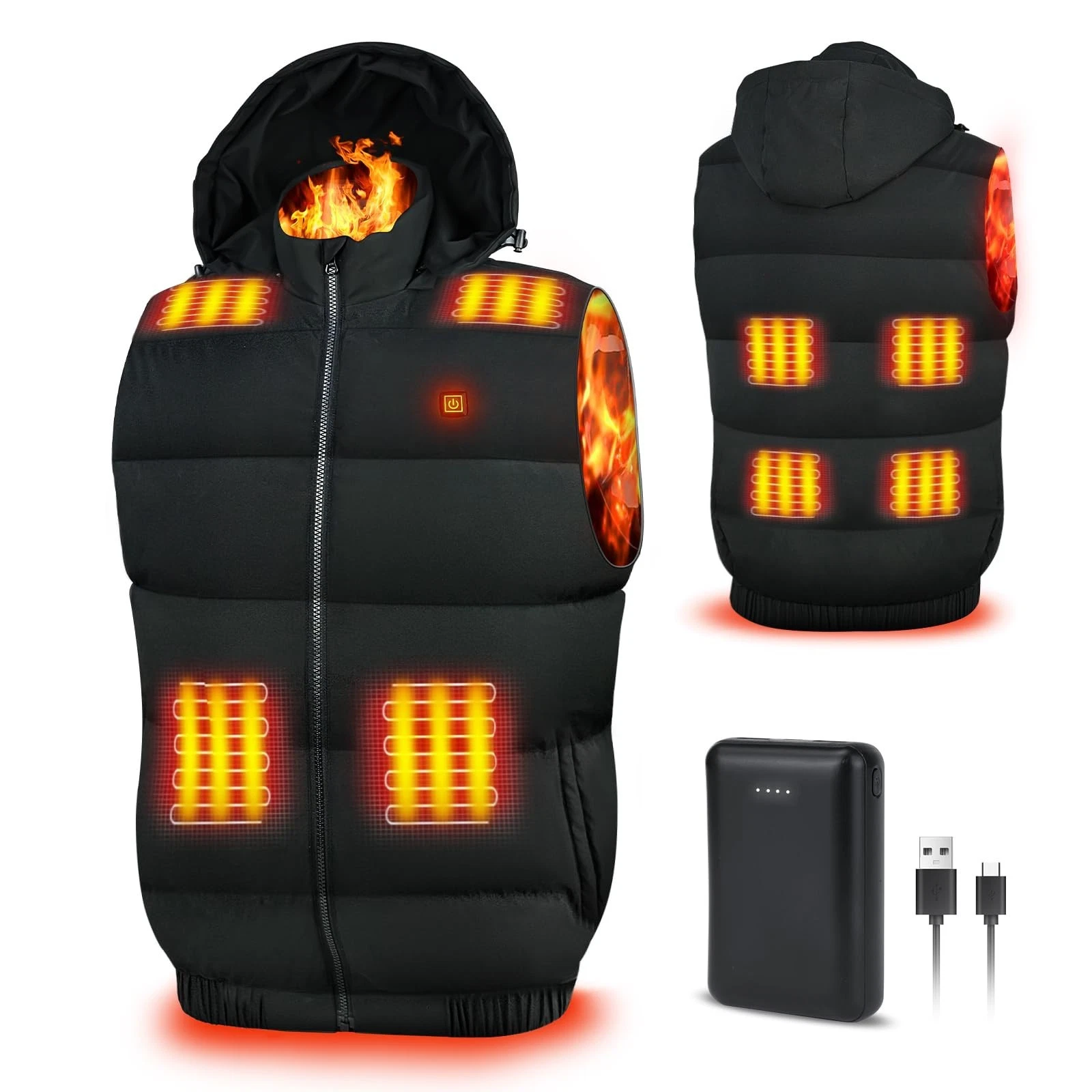 9-Zone Heated Gilet Battery Heated Vest Removable Hood 3 Temperature Levels XL