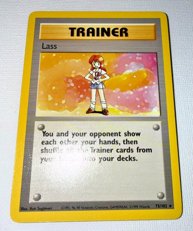 Pokemon Base Set Lass Trainer Card 75/102 WOTC 1999 Vintage Unlimited NM/LP