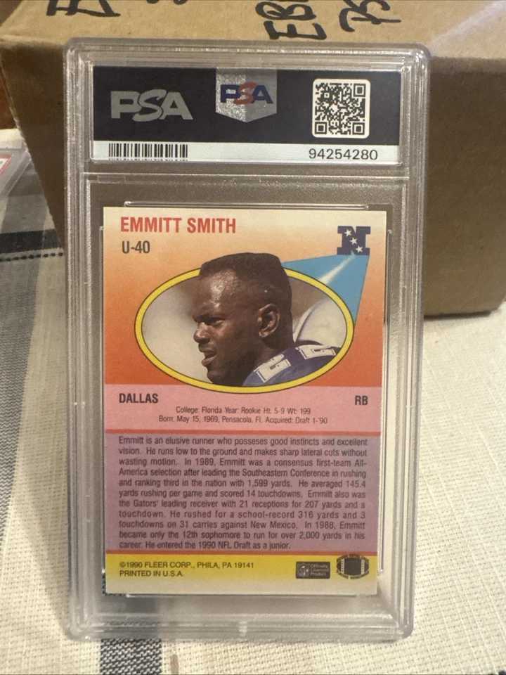 01530303 Emmitt Smith 1990 Fleer Update #U-40 Rookie RC PSA 9 - Image 3 of 3